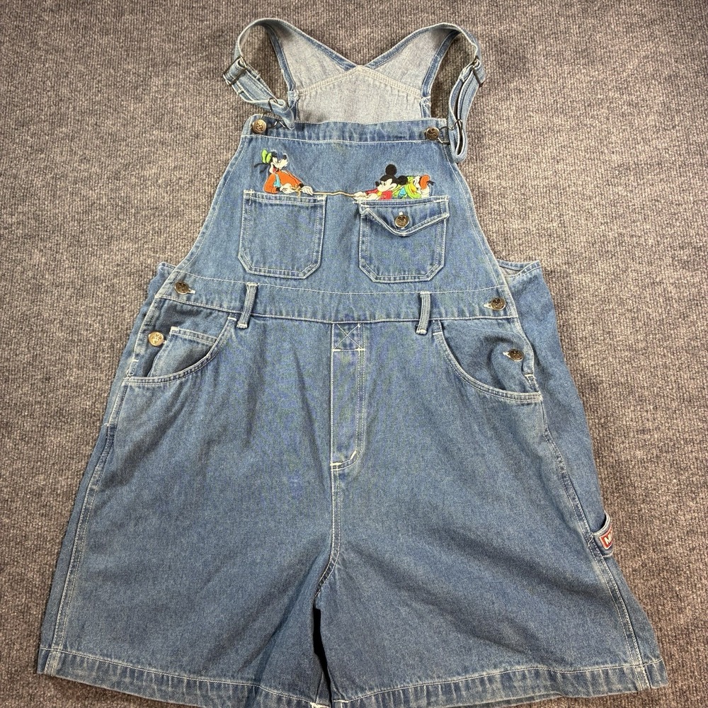 Vintage 90s Disney Mickey Unlimited Shortalls L Denim Mickey Goofy Overalls